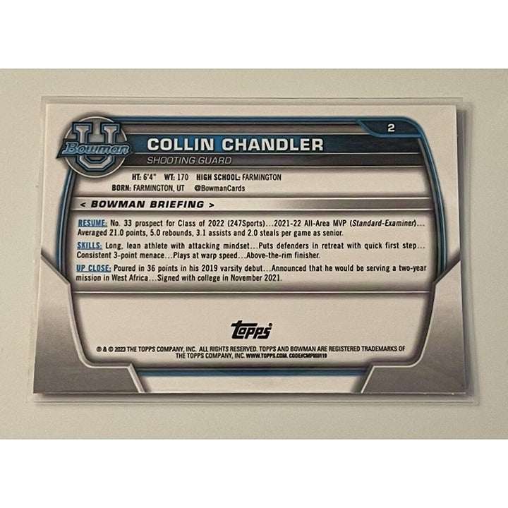 2022-23 Bowman University Collin Chandler rookie basketball trading card BYU Cougars