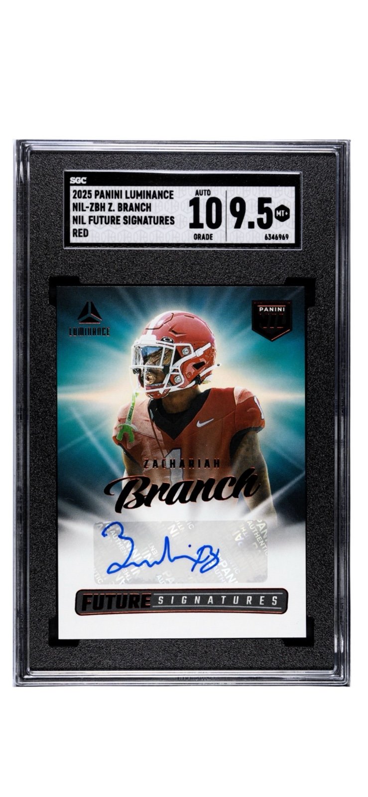 Zachariah Branch RC* Auto 2025 Panini Luminance RED NIL Future NIL-ZBH - SGC 9.5