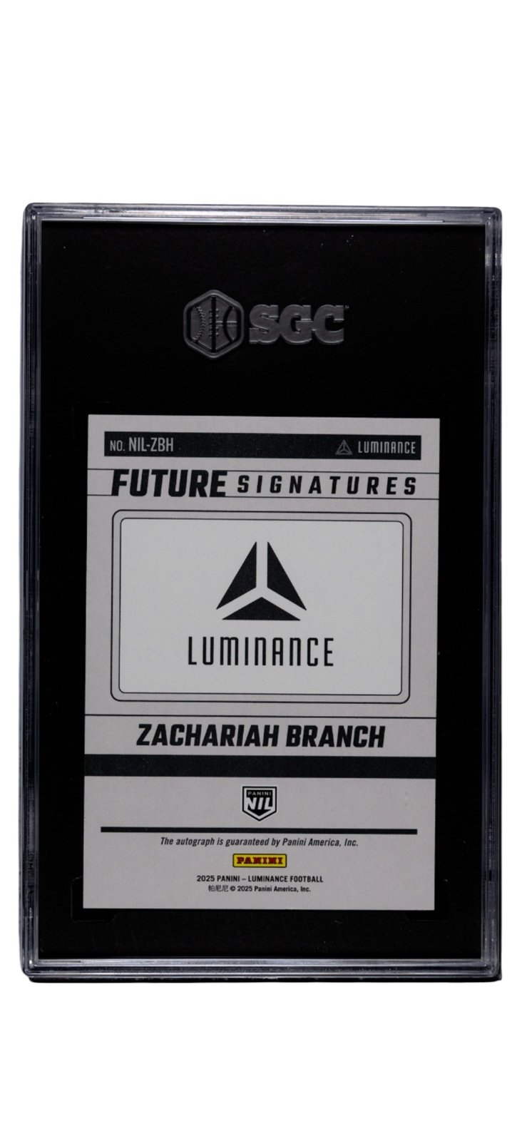 Zachariah Branch RC* Auto 2025 Panini Luminance RED NIL Future NIL-ZBH - SGC 9.5