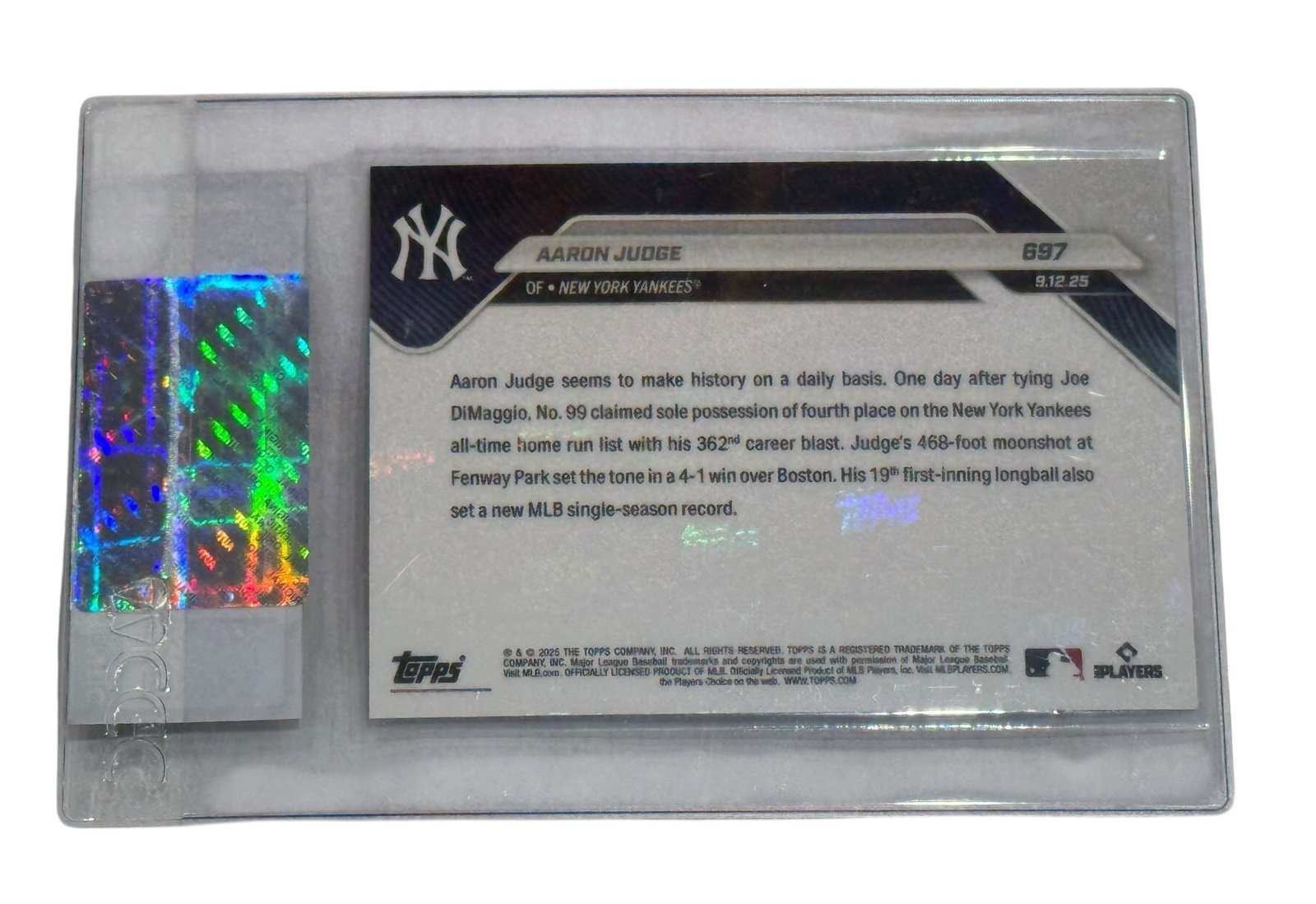 Aaron Judge 2025 Topps Now baseball card CGC certified Yankees homerun milestone