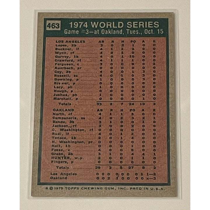 1975 Topps Baseball Rollie Fingers Oakland A's World Series Game 3 trading card #463