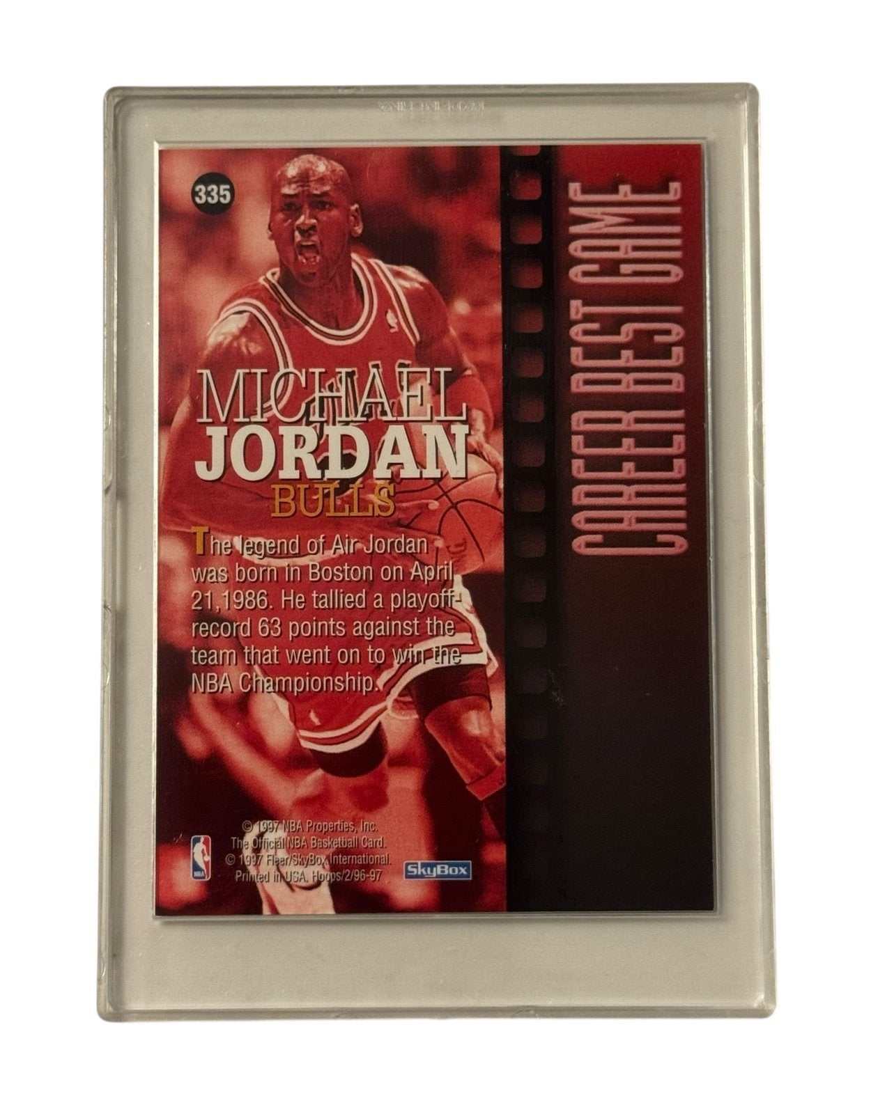 1997 Michael Jordan SkyBox Hoops NBA Bulls Career Best Game insert card with red foil design