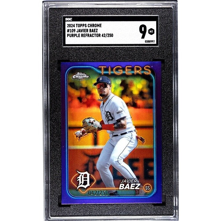 42/250* JAVIER BAEZ 2024 Topps Chrome Purple REFRACTOR* MLB Detroit Tigers SGC 9