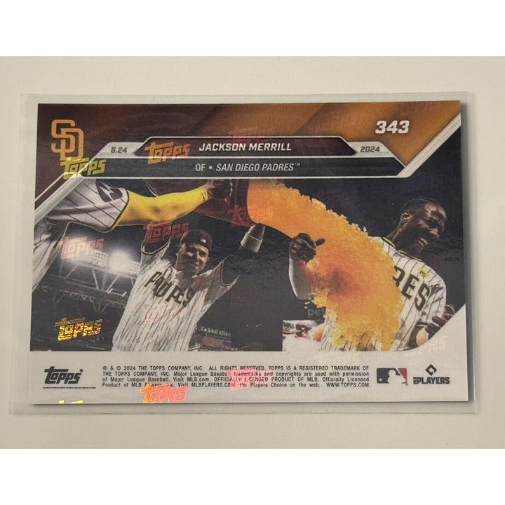 Jackson Merrill RC 2024 Topps NOW Blue Parallel San Diego Padres rookie baseball card number 343