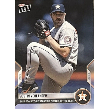 Justin Verlander 2022 Topps Now PCA AL Outstanding Pitcher of the Year baseball card