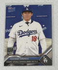 2023 Topps Now sports trading card featuring Yoshinobu Yamamoto Los Angeles Dodgers rookie
