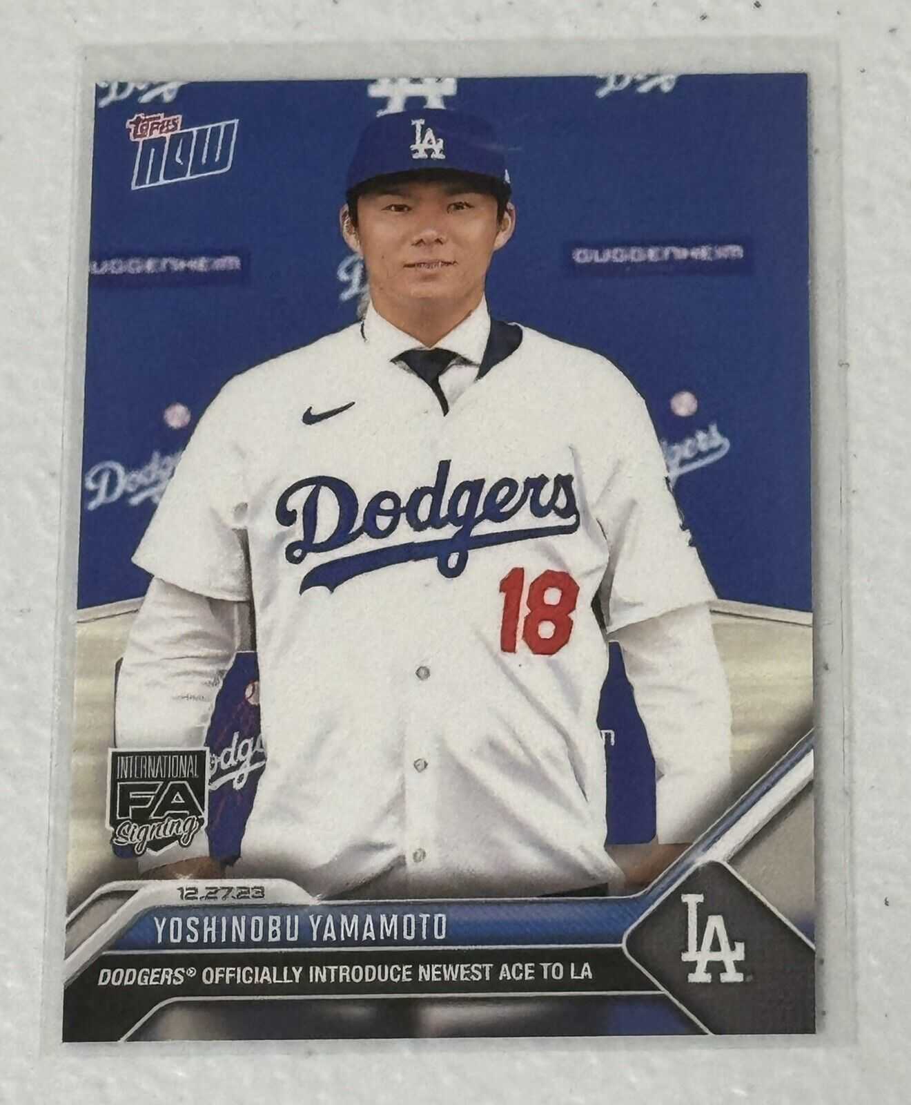 2023 Topps Now sports trading card featuring Yoshinobu Yamamoto Los Angeles Dodgers rookie
