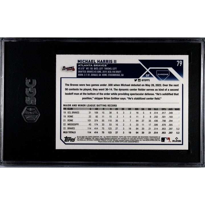 2023 Topps Chrome Michael Harris II rookie card graded SGC 10 featuring Atlanta Braves player in protective case