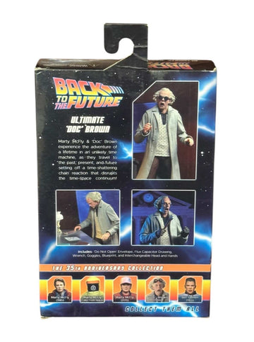 Back to the Future Ultimate Doc Brown 7-inch collectible figure with interchangeable parts and packaging