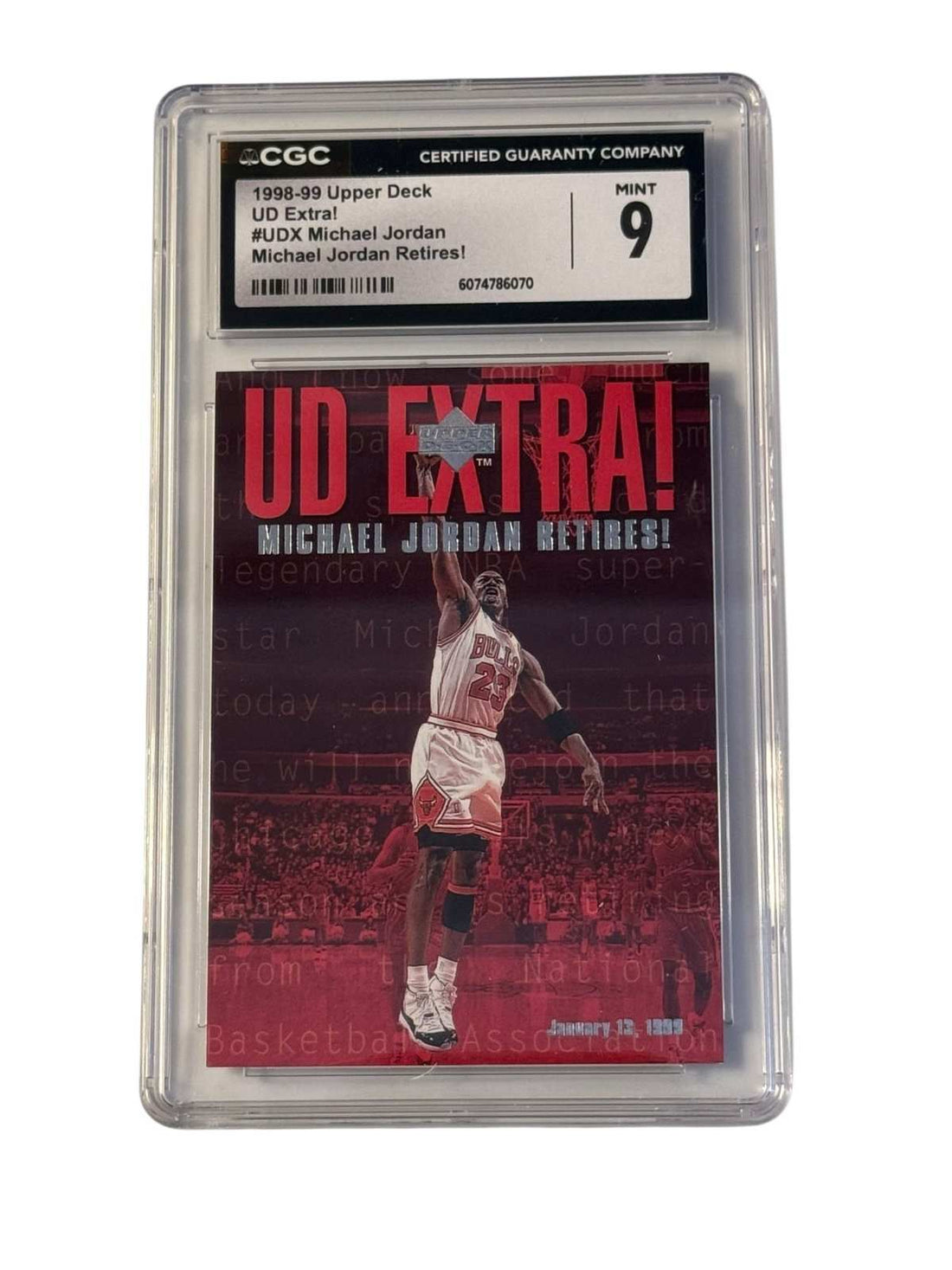 1998-99 UD Extra Michael Jordan Retires CGC 9 Mint basketball card in protective slab