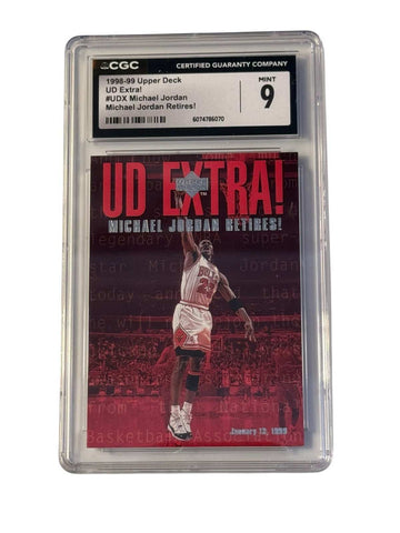 1998-99 UD Extra Michael Jordan Retires CGC 9 Mint basketball card in protective slab