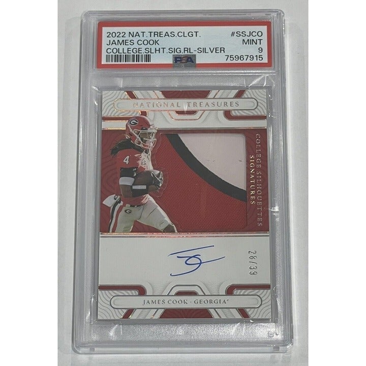 2022  National Treasures Collegiate James Cook RC Auto 28/39 UGA/NFL Bills PSA 9