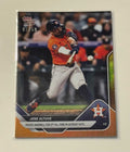 Jose Altuve 02/50 Gold Refractor 2025 Topps Now MLB Astros card celebrating 2nd all-time hits with crisp edges and clean surface