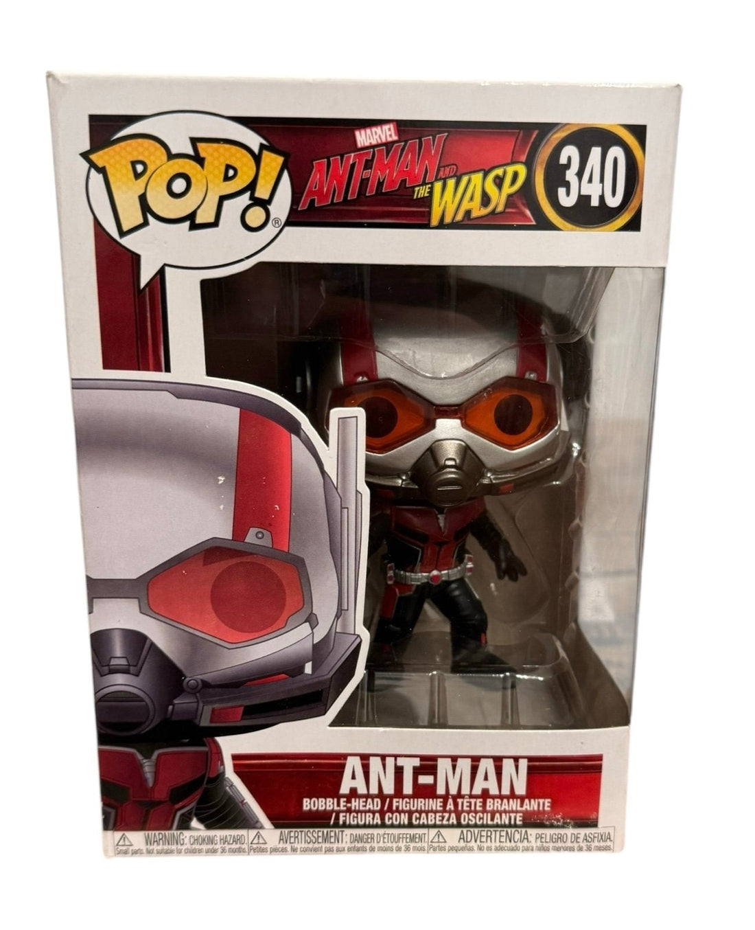 Funko Pop Marvel Ant Man vinyl figure #340 in classic Ant Man and the Wasp suit collectible box