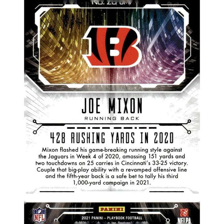 2021 Panini Playbook Joe Mixon Zoning Commission NFL Cincinnati Bengals trading card