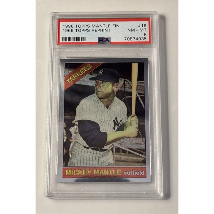 1996 Mickey Mantle 1966 Topps Finest Refractor Reprint NY Yankees Card #18 PSA 8