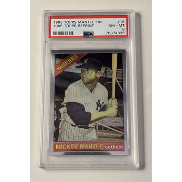 1996 Mickey Mantle 1966 Topps Finest Refractor Reprint NY Yankees Card #18 PSA 8