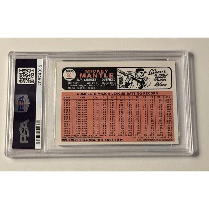 1996 Mickey Mantle 1966 Topps Finest Refractor Reprint NY Yankees card PSA 8 in protective case