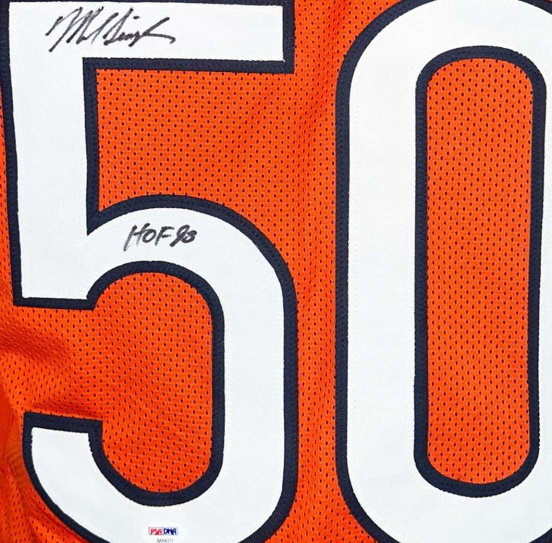 Mike Singletary signed Chicago Bears orange football jersey with HOF 98 inscription and PSA DNA authentication