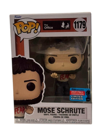 Funko Pop The Office Mose Schrute #1179 vinyl figure in FEAR shirt, 2021 Fall Convention Limited Edition collectible in box