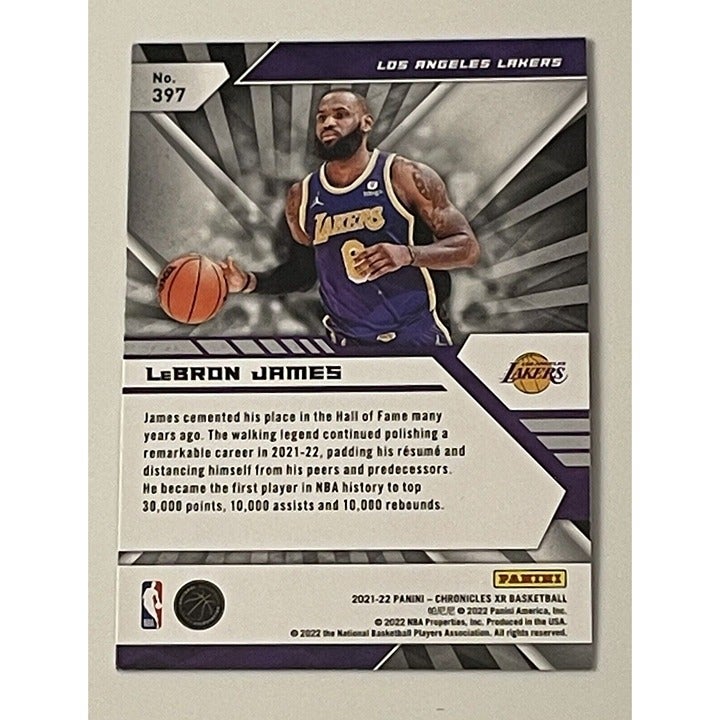 LEBRON JAMES XR 2021-22 Panini Chronicles Pink Parallel Card #397 LA Lakers MINT back view