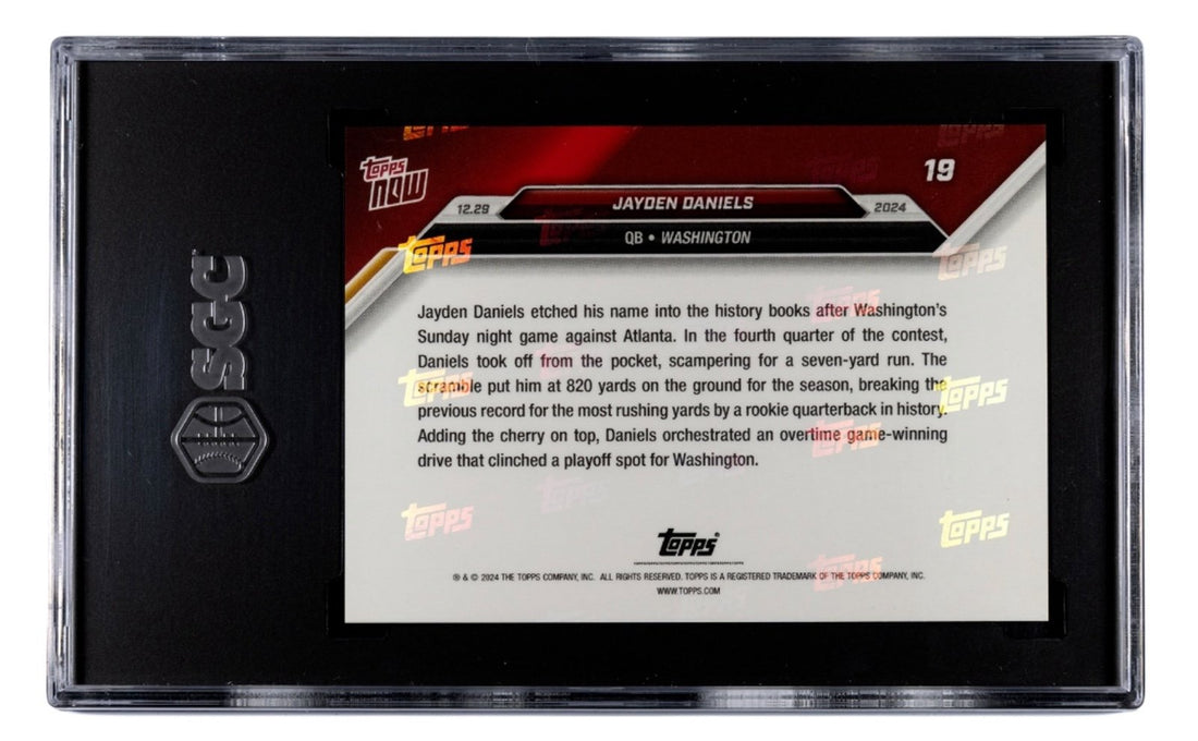 Jayden Daniels RC NFL Commanders 2024 Topps NOW Rookie Card graded SGC 9.5 in protective case