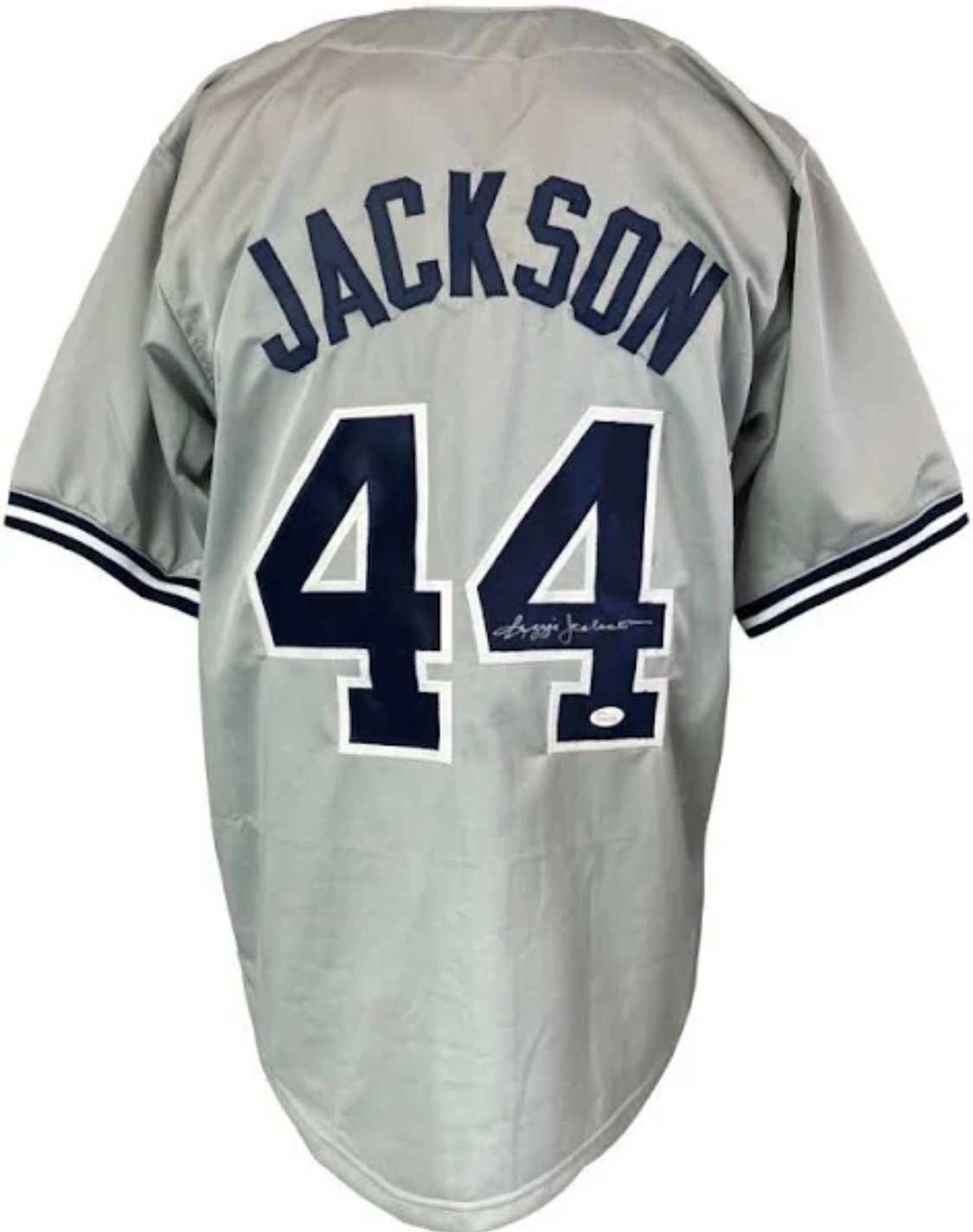 Reggie Jackson signed gray New York Yankees jersey #44 with JSA authentication