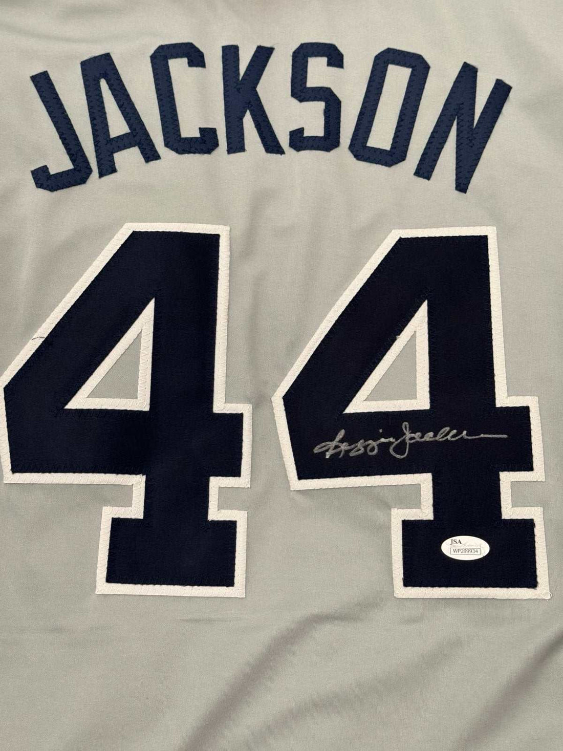 Reggie Jackson signed gray New York Yankees jersey #44 with JSA authentication