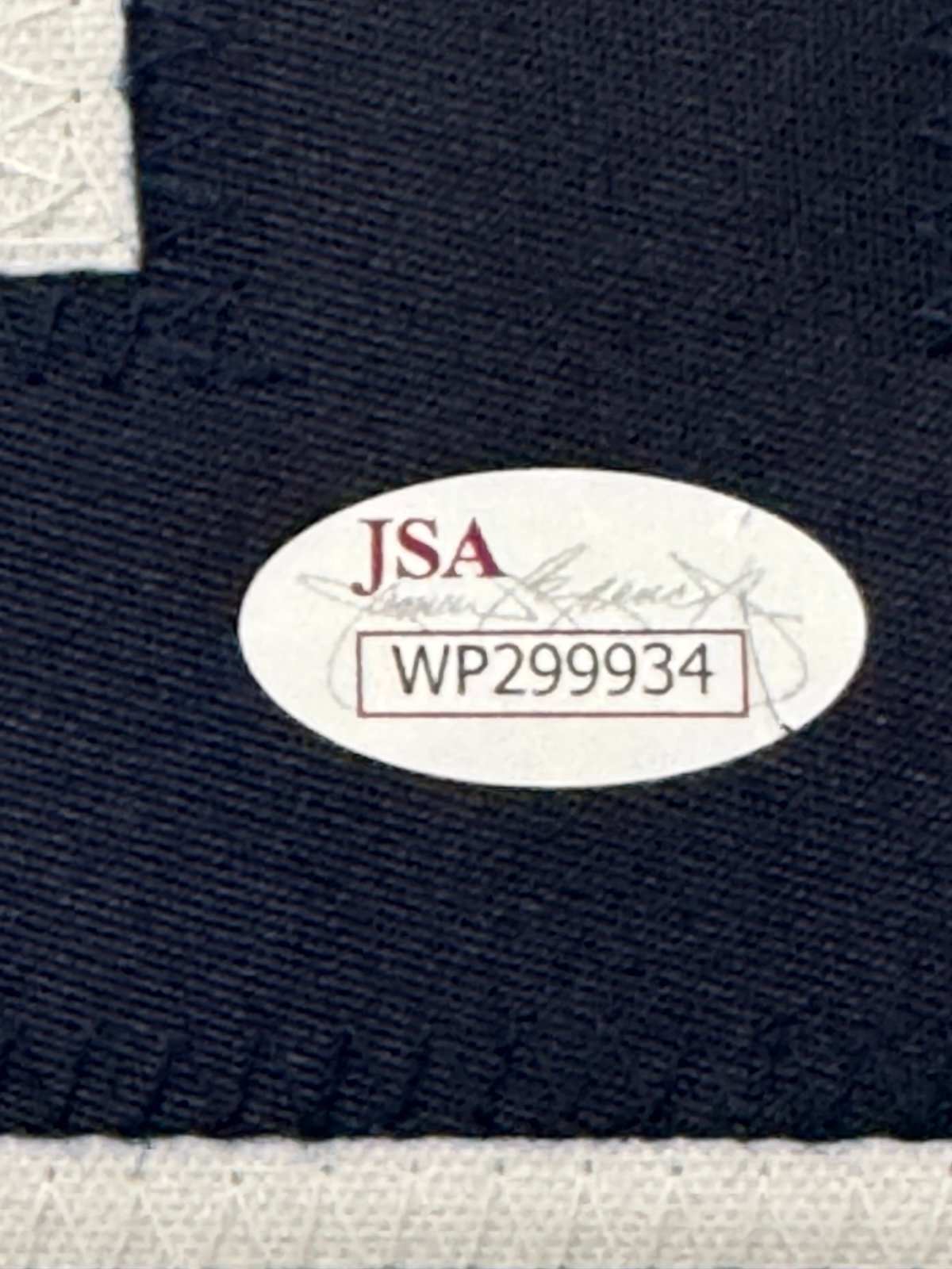 JSA COA sticker for Reggie Jackson signed Yankees gray jersey number 44 authentication