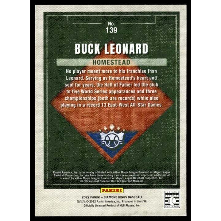 2022 Panini Diamond Kings Buck Leonard Homestead MLB HOF Grays baseball card near mint condition