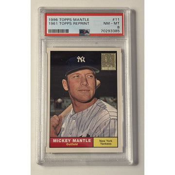 1996 TOPPS MANTLE FINEST 1961 TOPPS REPRINT NY Yankees Baseball Card #11 - PSA 8
