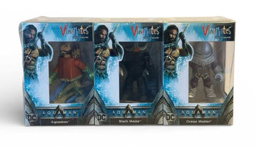 Sealed MINT Aquaman Vinimates vinyl figure set featuring Aquaman, Black Manta, and Ocean Master in original packaging.