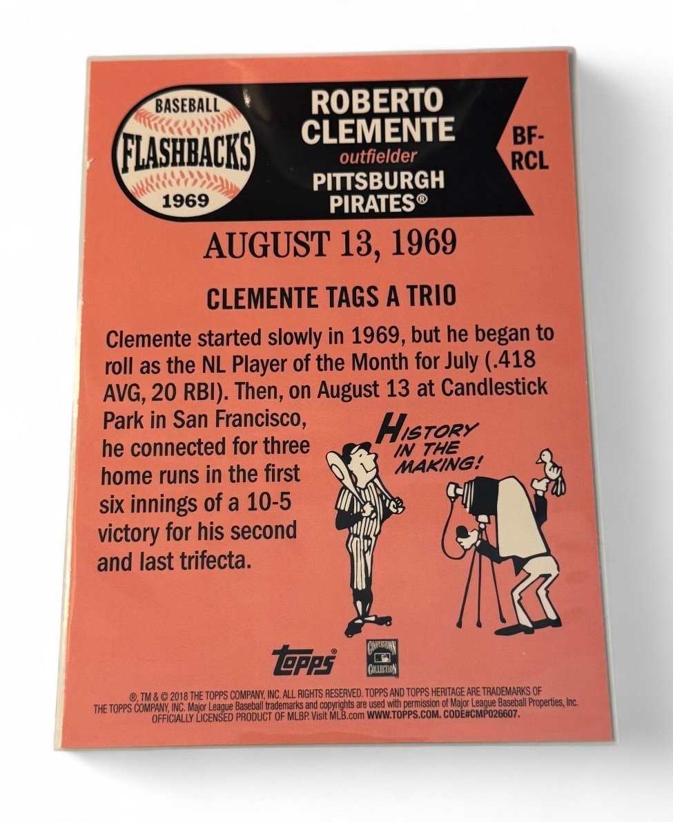 2018 Topps Heritage 49 OVERSIZED Roberto Clemente baseball card from 1969 MLB series