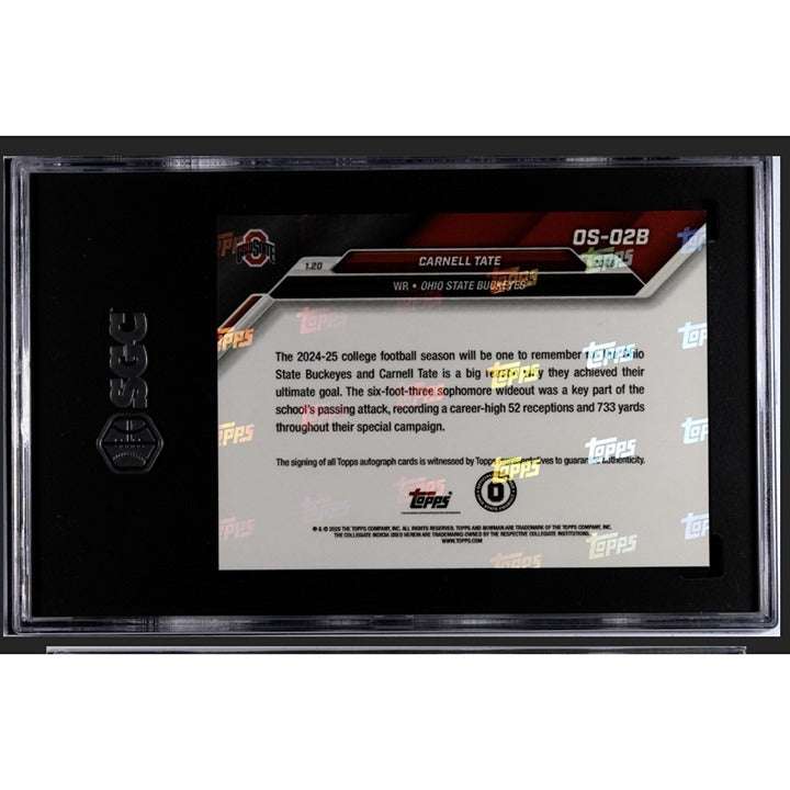 Limited edition Carnell Tate autographed 2024-25 Bowman University Now trading card graded SGC 9
