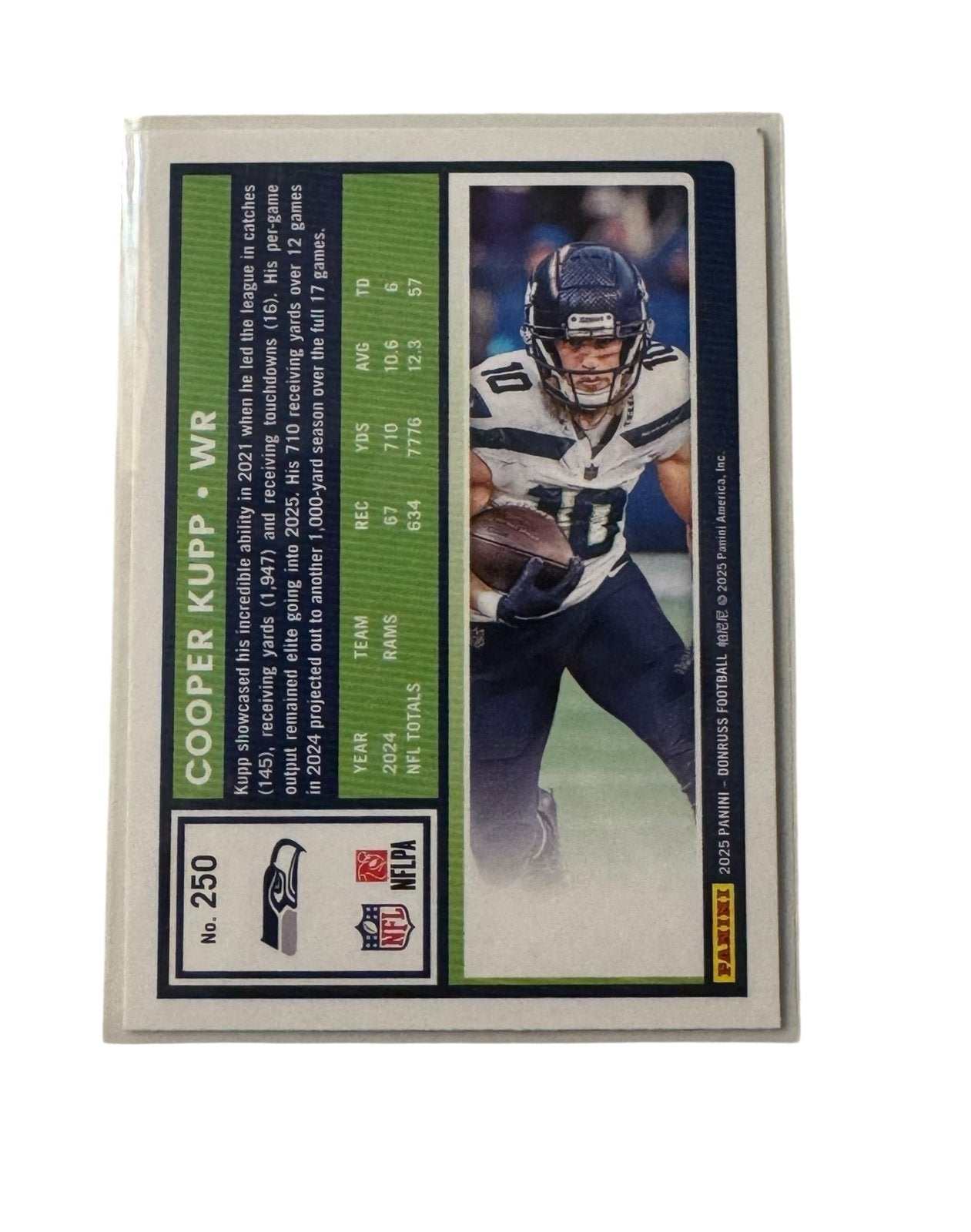 Cooper Kupp 2025 Donruss Pack Fresh #250 NFL Seattle Seahawks WR football card back view