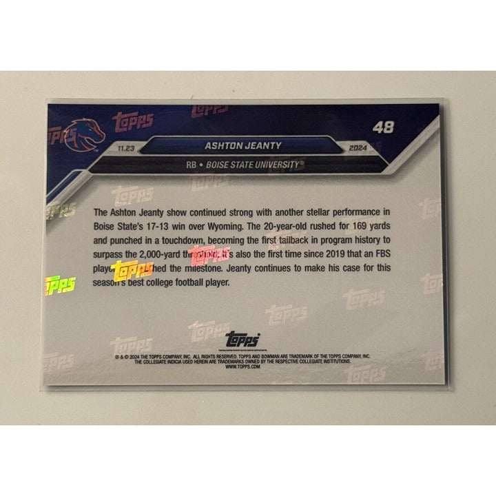 Ashton Jeanty RC 2024 Bowman U Now football card Boise State Broncos in hand