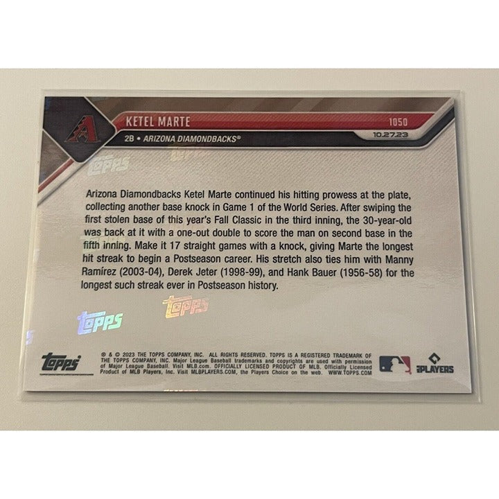 Ketel Marte 34/49 2023 Topps Now Postseason Hit Streak baseball card back view