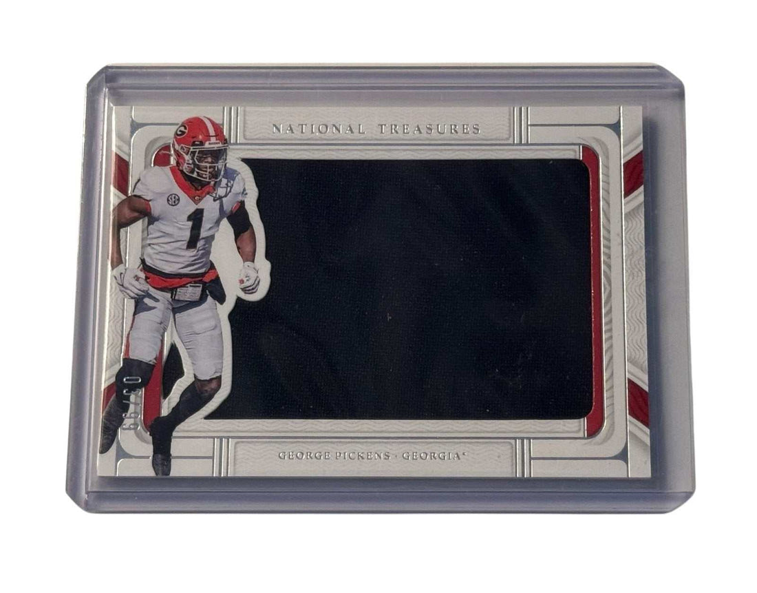 George Pickens RC Jersey patch card from National Treasures featuring Georgia Bulldogs in protective case