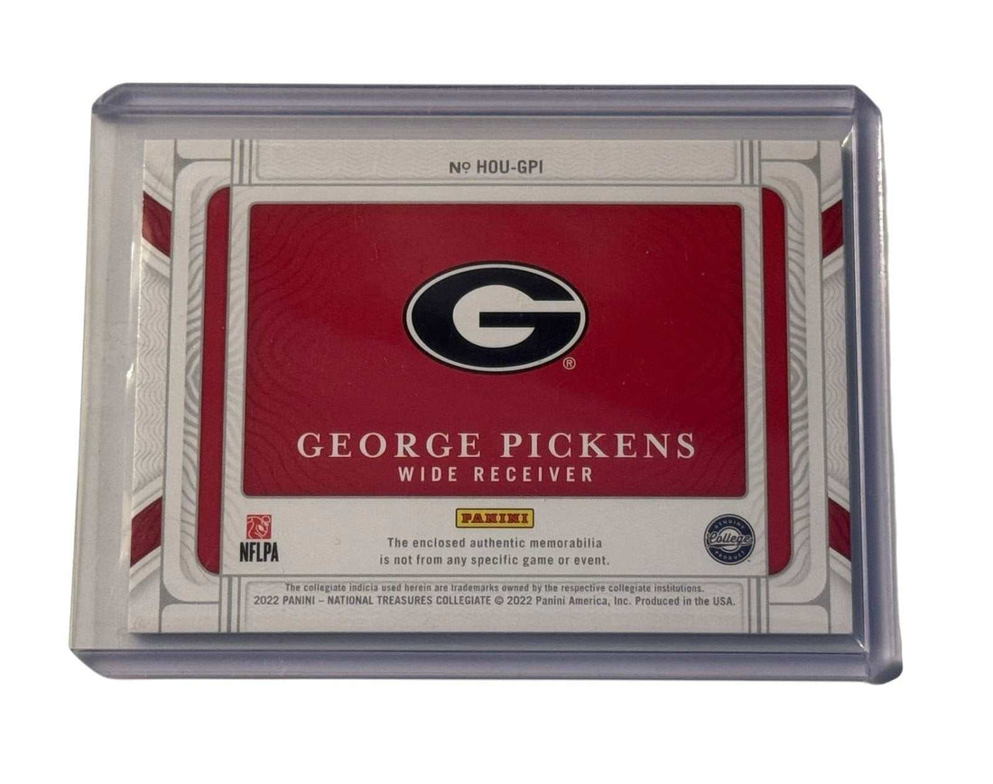 George Pickens RC Jersey patch card from National Treasures featuring Georgia Bulldogs in protective case