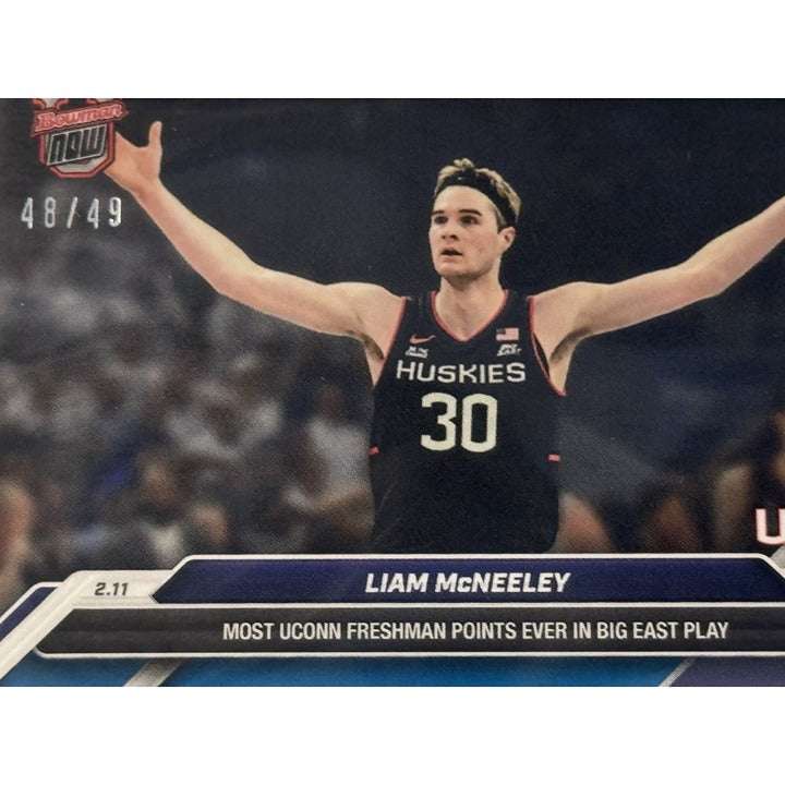 Limited edition Liam McNeeley RC 2024-25 Bowman U NOW NCAA UConn basketball card #64, numbered 48/49