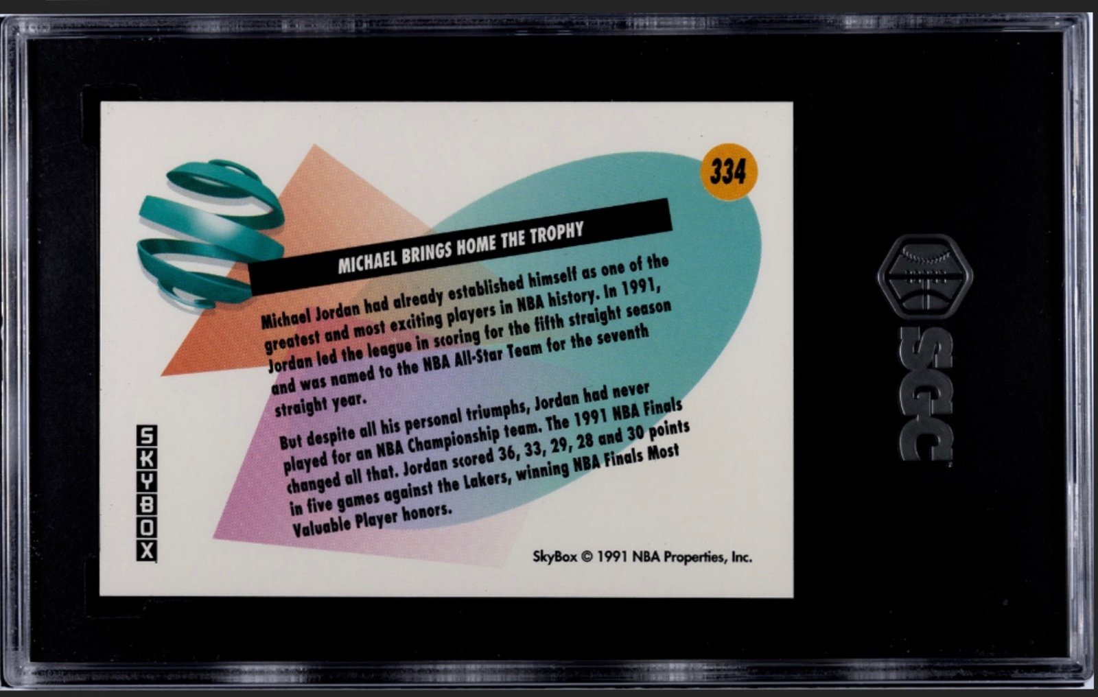 1991-92 SKYBOX Michael Jordan NBA Finals card 334 slab graded SGC 9.5