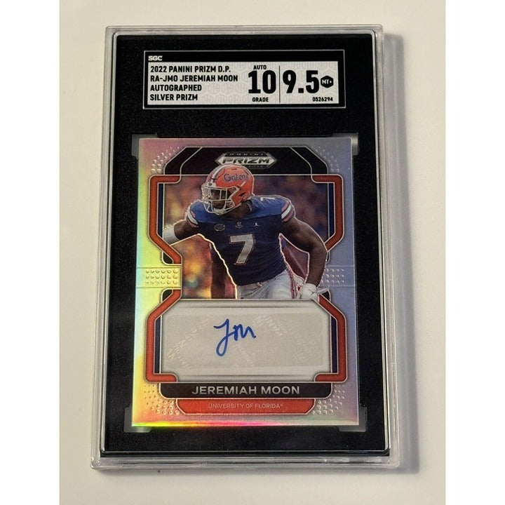 Jeremiah Moon RC Auto 2023 Prizm Draft Picks autograph football card graded 9.5 by SGC in protective case