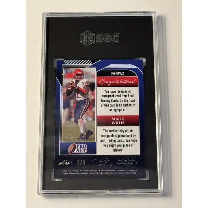 Malik Willis RC Auto 2022 Leaf Pro Set Metal football card with autograph and SGC 9.5 grade