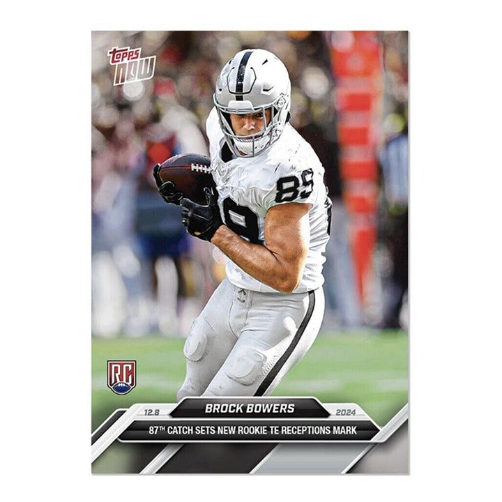 2024 Topps Now Brock Bowers NFL RECORD rookie football trading card with 87th reception mark