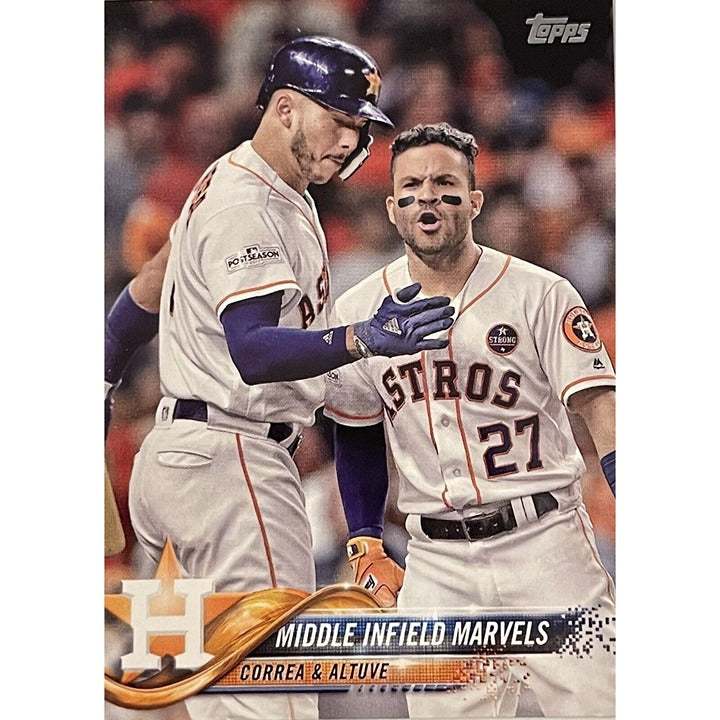 Topps 2018 Middle Infield Marvels Correa and Altuve Astros baseball card