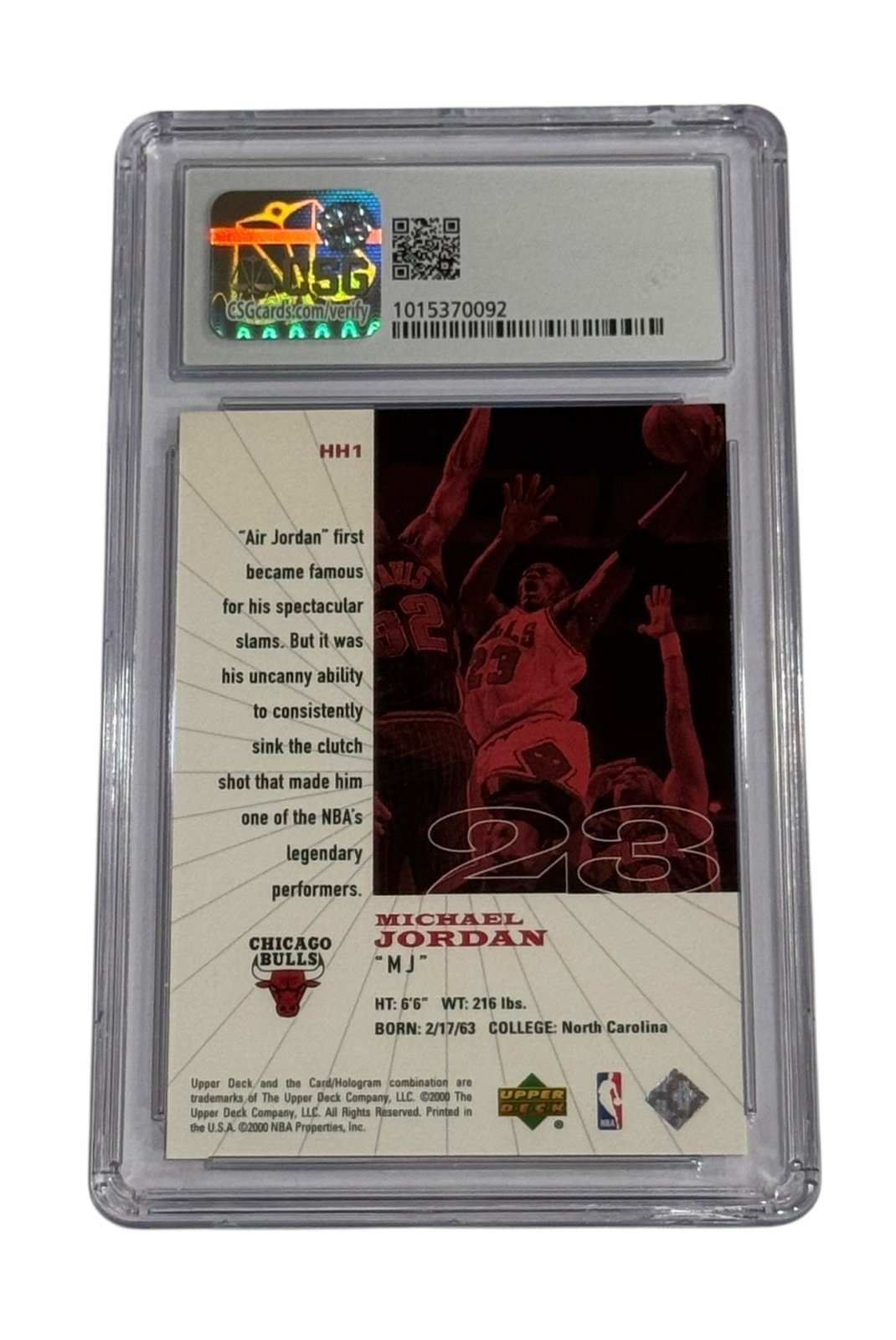 1999 Upper Deck Legends Historys Heroes Michael Jordan basketball card CSG 8 Chicago Bulls