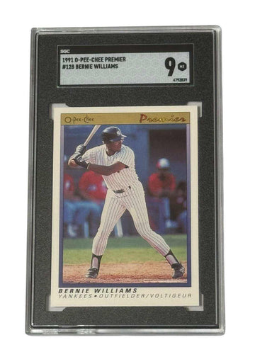 Bernie Williams RC 1991 O-Pee-Chee Premier Yankees baseball card graded SGC 9 MINT in protective case