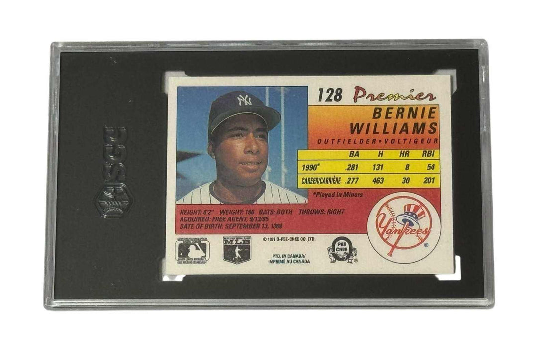 Bernie Williams RC 1991 O-Pee-Chee Premier Yankees baseball card graded SGC 9 MINT in protective case