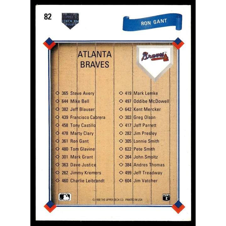 1991 Upper Deck MLB baseball card of Ron Gant in Atlanta Braves uniform running