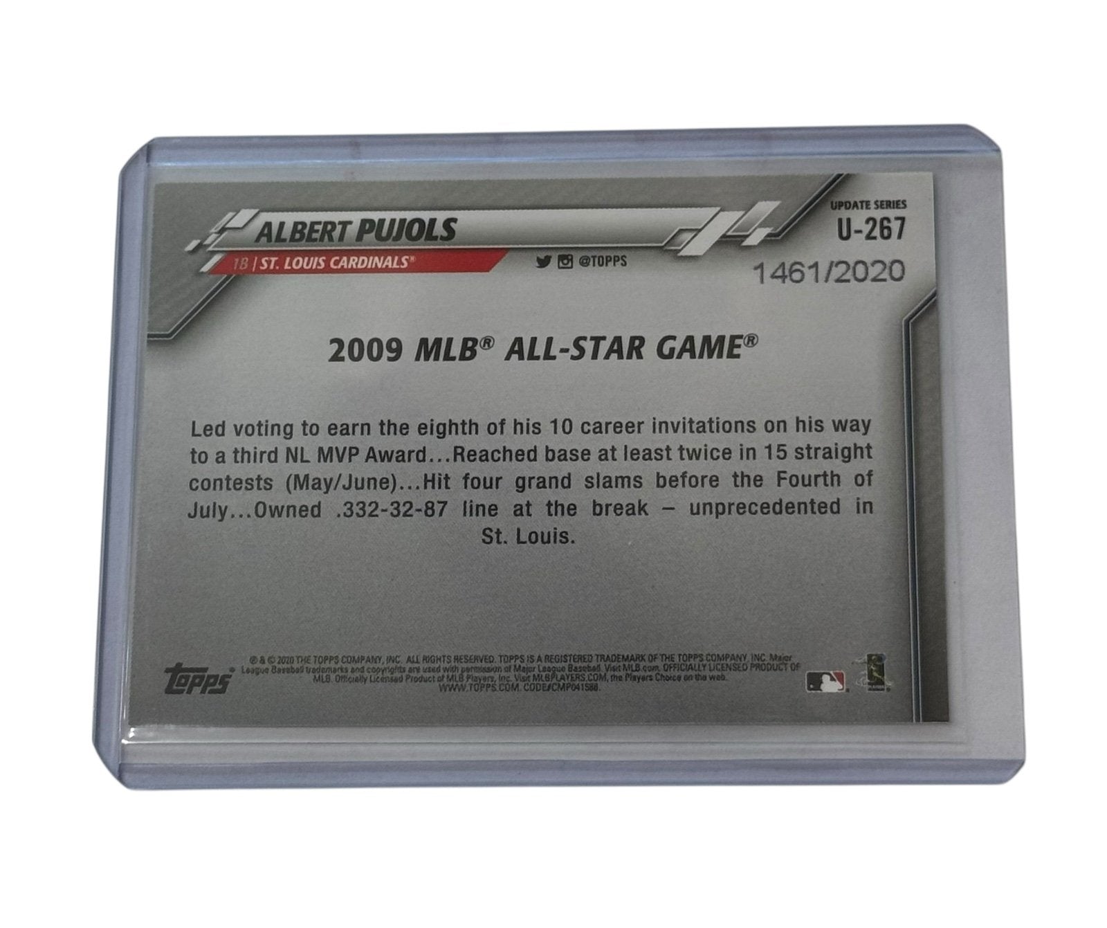 1461 of 2020 Albert Pujols 2009 MLB All-Star Game Topps Update U-267 collectible card
